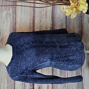 NEW PALETTE MIDNIGHT BLUE  CABLE KNIT LONG SLEEVE PULLOVER SWEATER